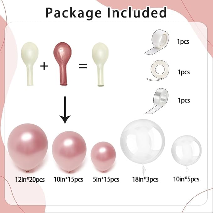 Pearl Pink Balloon Arch Double Stuffed Pearl Dusty Rose Pink Balloon Garland Kit Blush Balloons Different Size With Clear Balloons for Birthday Wedding Valentines Day Bridal Baby Shower Party Decor
