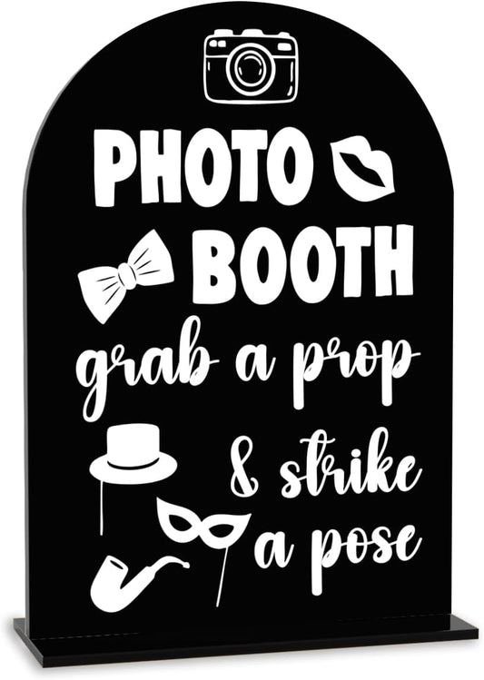 Photo Booth Sign Wedding Engagement Bridal Shower Background Table for Indoor Outdoor Ceremony Party Theme Event Photography Props Desk Acrylic Decor