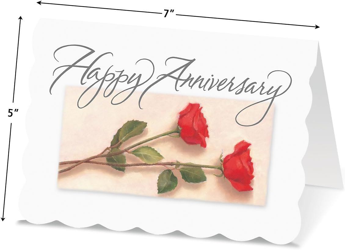 Scalloped Anniversary Wishes Cards - Set of 8 (4 designs), Large 5" x 7" Wedding Anniversary Cards with White Envelopes