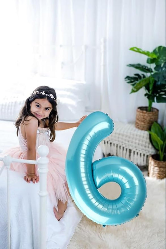 Number 6 Balloon 40 Inch, 6 7 Six Seven Birthday Decorations, 6th Birthday Balloon for Men Women, Pastel Blue 16 60 61 65 Numbers Balloons Graduations Anniversary Supplies