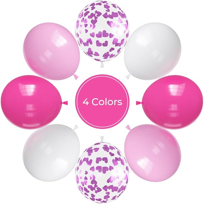 Pink Balloons,60pcs Hot Pink White Balloons Magenta Confetti Balloon for Girls Theme Birthday Baby Shower Bridal Shower Valentines Day Wedding Party Decorations…