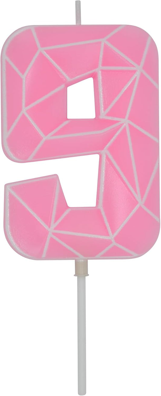 DERVENTA Birthday Candle Big Number 3D Macaron Pink 3.7 inch Party Celebration Anniversary Decoration Cake Topper 1 Piece (Number 9 Macaron Pink)