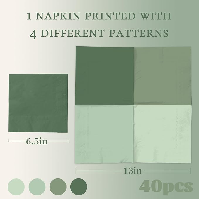 Sage Green Napkin-40Pcs Sage Green Party Decorations Gradient Green Cocktail Napkins Disposable for Birthday, Baby Shower, Wedding