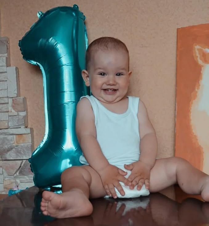 40 Inch Teal Blue 1 Balloon for First Birthday, 1st Number Balloons Birthday Decorations for Girl Kids Toddler Baby, One Giant Number 1 Balloon