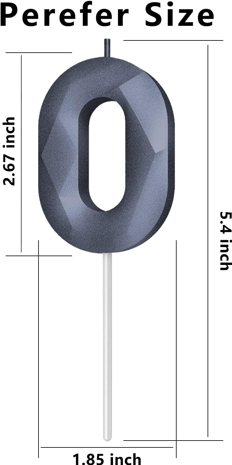 Number Birthday Candles(0 Candle Black) 3D Diamond Shape 0th Happy Birthday Cake Topper Decorations for Boy Men Birthday Wedding Anniversary Celebration Theme Party Supplies