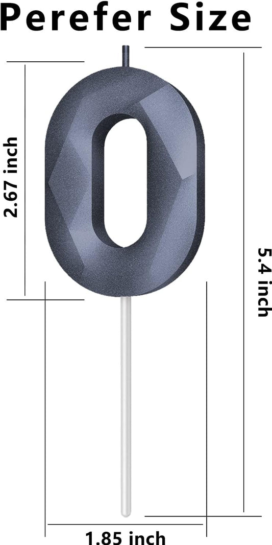 Number Birthday Candles(0 Candle Black) 3D Diamond Shape 0th Happy Birthday Cake Topper Decorations for Boy Men Birthday Wedding Anniversary Celebration Theme Party Supplies