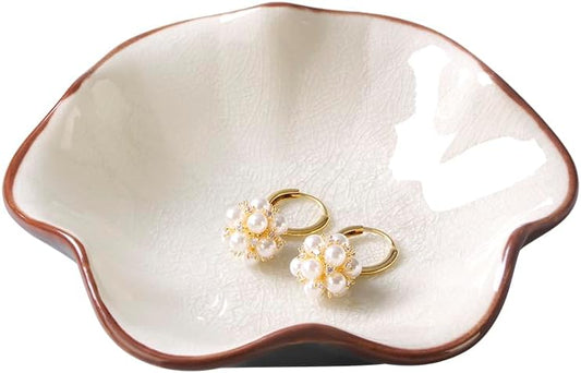 Ice Cracking Leaf Jewelry Dish, Decorative Ring Holder Small Trinket Tray Bowl, Gifts for Daughter Mom Friends, Milk White.