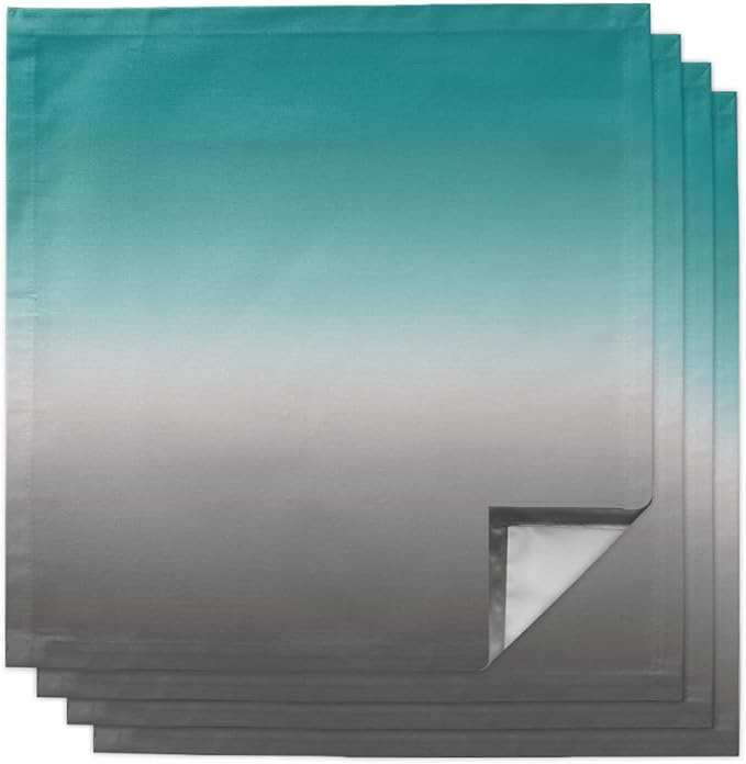 Cloth Napkins Teal Grey Ombre Set of 4 Dinner Napkins Paper Soft Durable Washable Table Napkin Turquoise Gradient Gradual Color Reusable Napkins for Family Dinners Weddings and Everyday Use 20x20 Inch