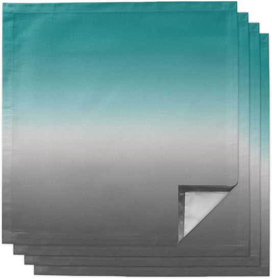 Cloth Napkins Teal Grey Ombre Set of 4 Dinner Napkins Paper Soft Durable Washable Table Napkin Turquoise Gradient Gradual Color Reusable Napkins for Family Dinners Weddings and Everyday Use 20x20 Inch