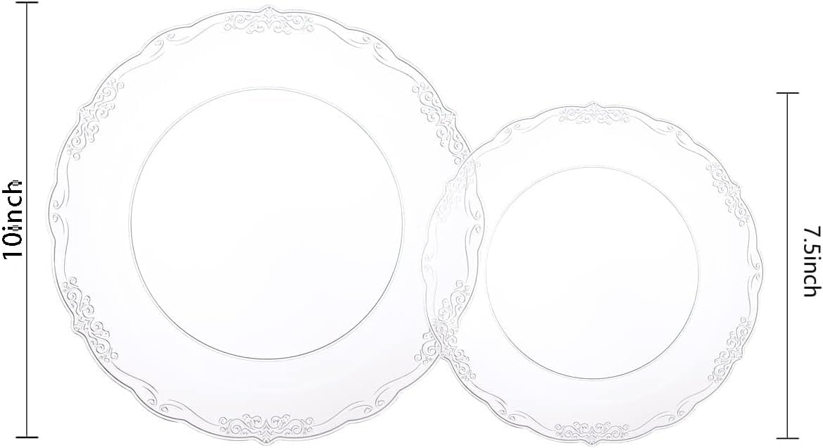 U-QE 100 Pieces Clear Plastic Plates - Clear Disposable Plates - Premium Hard Plastic Plates for Party, Holiday and Party Use Including 50 Dinner 10 '' & 50 Dessert Platos 7.5 ''
