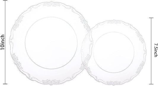 U-QE 100 Pieces Clear Plastic Plates - Clear Disposable Plates - Premium Hard Plastic Plates for Party, Holiday and Party Use Including 50 Dinner 10 '' & 50 Dessert Platos 7.5 ''
