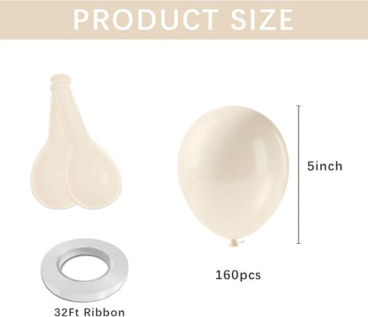 White Sand Balloons, 160Pcs 5 Inch Small Cream Balloon, Latex Ballons, Globos Beige, Neutral Retro White Balloons for Boho Birthday Decorations, Pearl White Gender Reveal Party Supplies