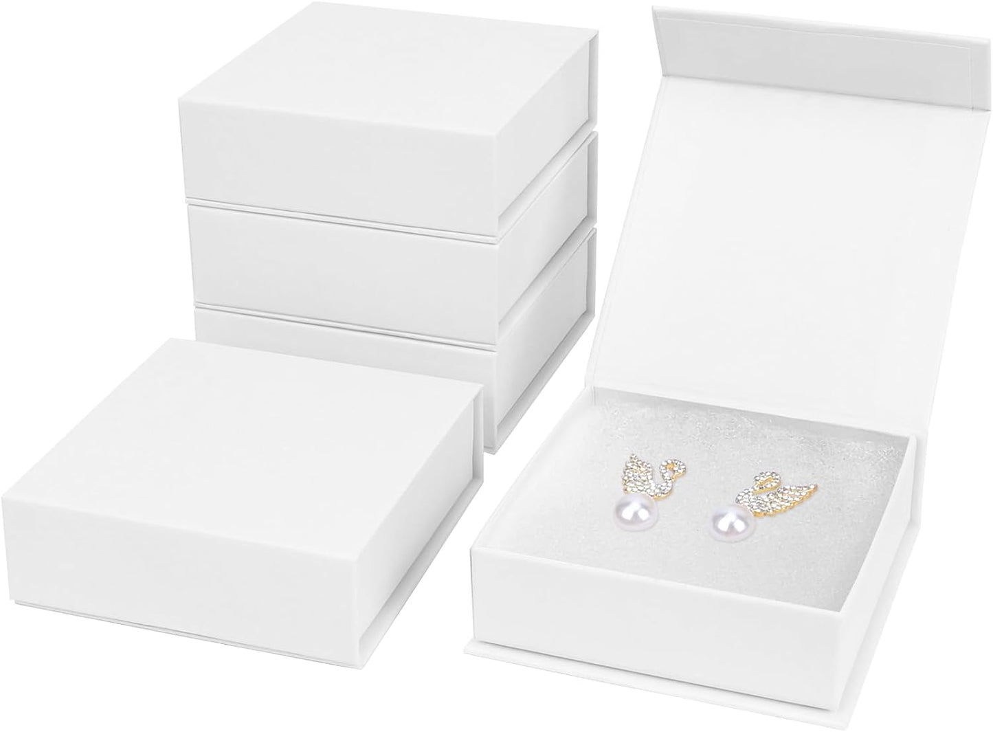 Mirgrime Jewelry Gift Boxes, 5 Pack 3.5x3.5x1 inch Small Jewelry Boxes, Cardboard Box for Necklaces Bracelet Earring Ring (White)