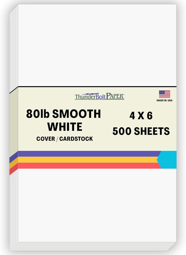 500 Bright White Smooth 80# Card Paper Sheets - 4" X 6" (4X6 Inches) Photo|Card|Frame Size - 80 lb/Pound Cover Weight - Quality Stock - Print Consistency - Smooth Finish