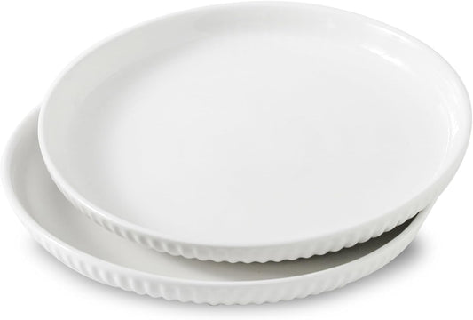 Ceramic Dinner Plates Set of 2,10 Inch,Microwave,Dishwasher and Oven Safe,Porcelain Dessert Plates for Pasta,Appetizer,Salad and Steak,Dishes Set for Kitchen,Scratch Resistant,Striped White