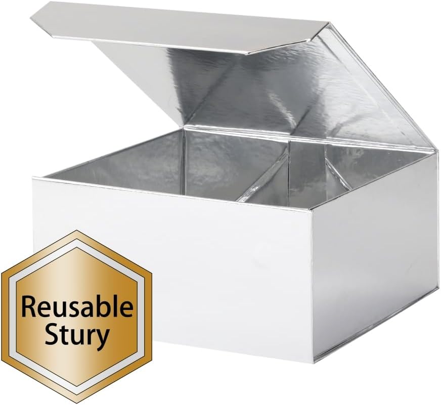 6 Pcs Silver Gift Box 8x8x4 Inch Small Magnetic Gift Boxes with Crinkle Paper Silver Small Gift Box with Lids for Presents