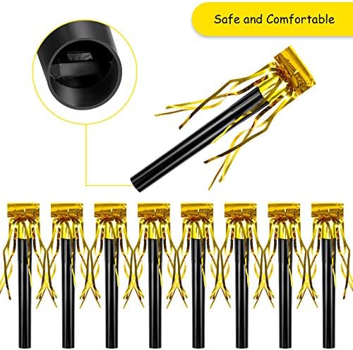 Sumind 36 Pieces Party Blower Noisemakers Party Squawkers Blowouts Whistles Fringed Noise Maker in Gold and Silver Musical Blowouts for Birthday Supplies