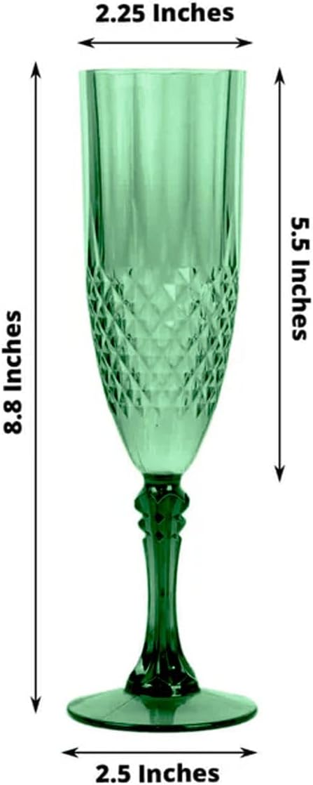 Efavormart 6-Pack Champagne Glasses, 8oz Shatterproof Plastic Crystal Cut Toast Flutes, Hunter Green for Party Celebration Wedding