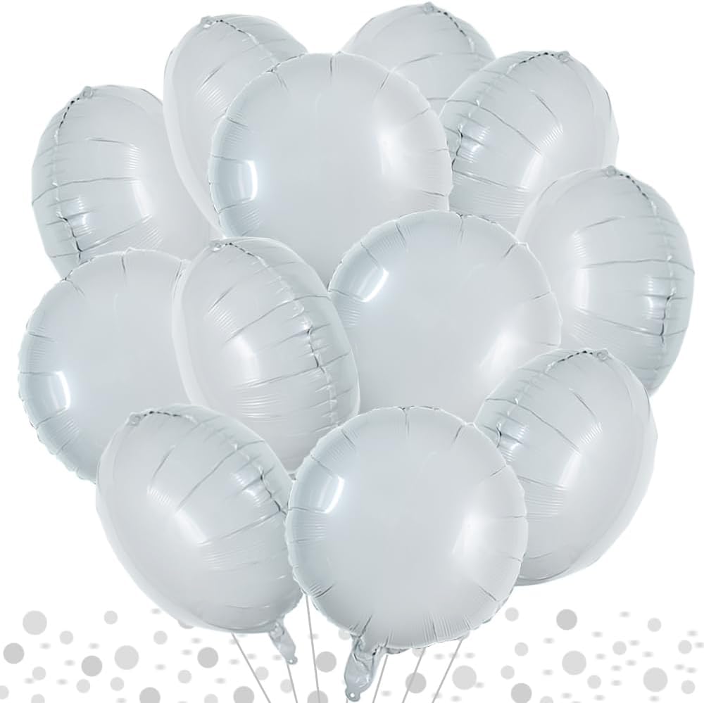 TONIFUL 30Pcs 18 Inch Large White Round Shape Foil Balloons Big White Circle Helium Mylar Ballons for Birthday Wedding Baby Shower Anniversary Engagement Party Decorations Supplies