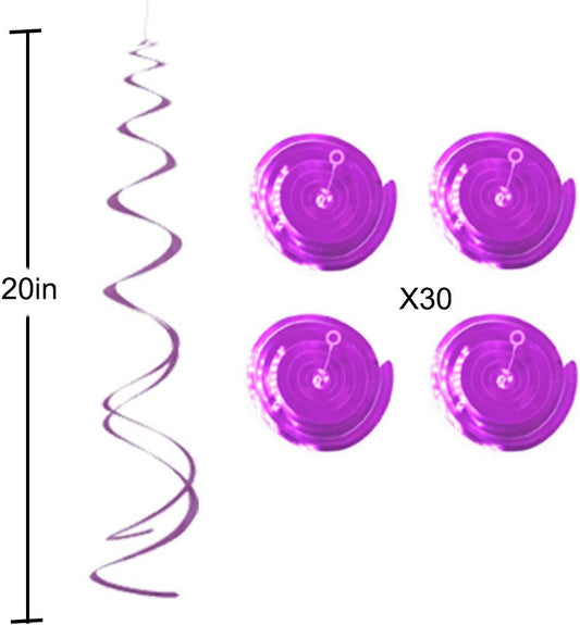 Party Swirl Decorations, Hanging Swirl for Ceiling Decorations, Purple, Pack of 30