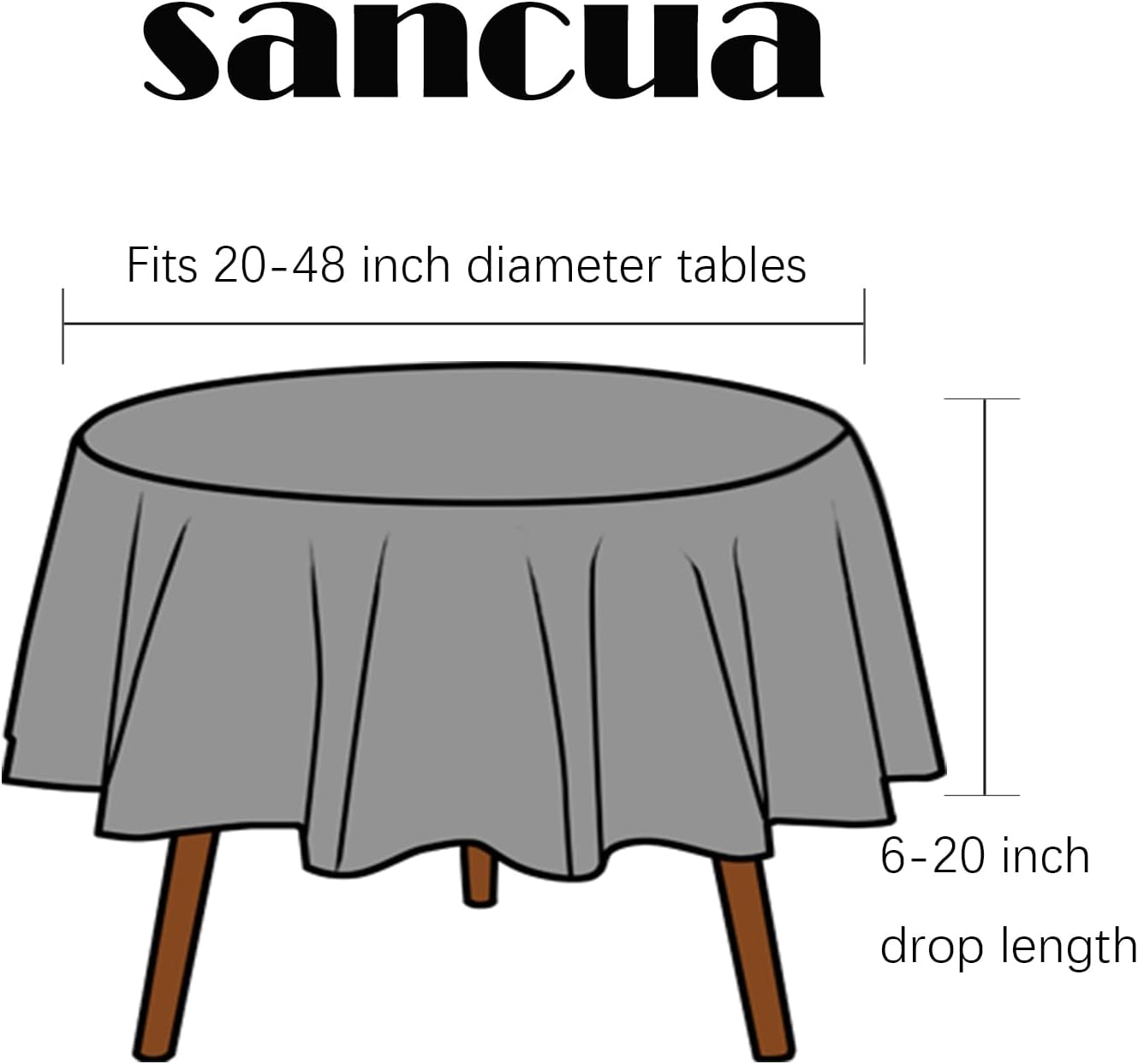 sancua 60 Inch Round Tablecloth (Fits 20-48 Inch Tables), Water Resistant Spill Proof Washable Polyester Table Cloth Decorative Fabric Table Cover for Dining, Buffet Parties and Camping, White