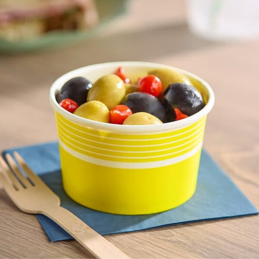 8 oz. Yellow Paper Frozen Yogurt Cups, Round Poly-Coated, 3 7/8" Top Diameter, No PFAS Added, 1000/Case
