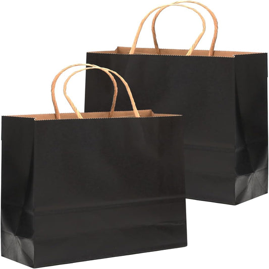 qiqee 30-Packs Black Gift Bags with Handles Bulk 13"x4.5"x10" Wide Large Size Kraft Party Paper Bags