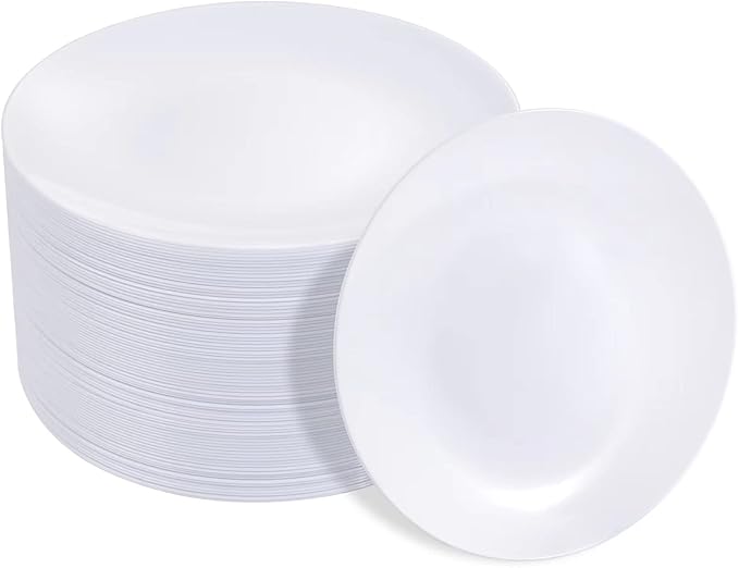 Hioasis 100pcs White Plastic Plates - 10.25 inch White Disposable Dinner Plates,Plastic Dinner Plates,Classy and Elegant Perfect for Wedding & Party