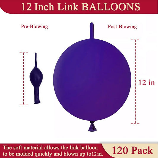 Purple Link Balloons 12 Inch 120 Pcs Latex Quick Linking Balloon for Birthday Wedding Party Festival Decorations