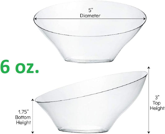 PLASTICPRO Disposable Angled Plastic Bowls Round Small Serving Bowl, Elegant for Party's, Snack, or Salad Bowl, Clear Pack of 8