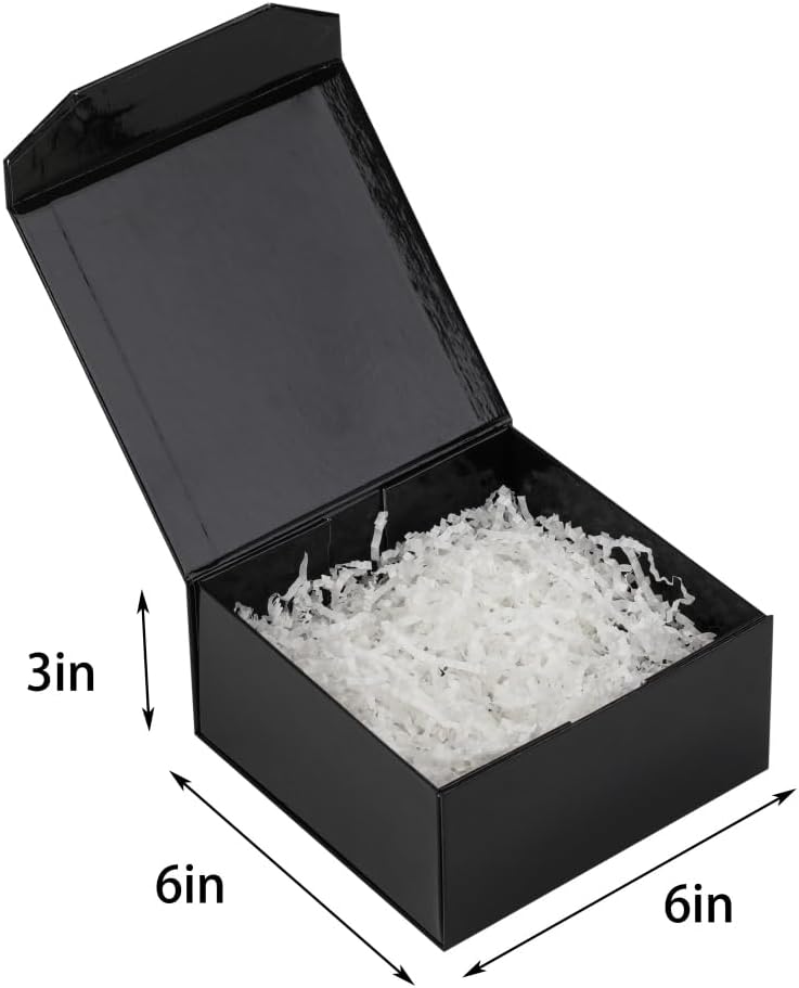 1 Pcs 6x6x3 Inch Black Magnetic Gift Box Small Magnetic Box with Crinkle Paper Black Small Gift Box with Shredded Paper Luxury Gift Boxes with Lids for Presents