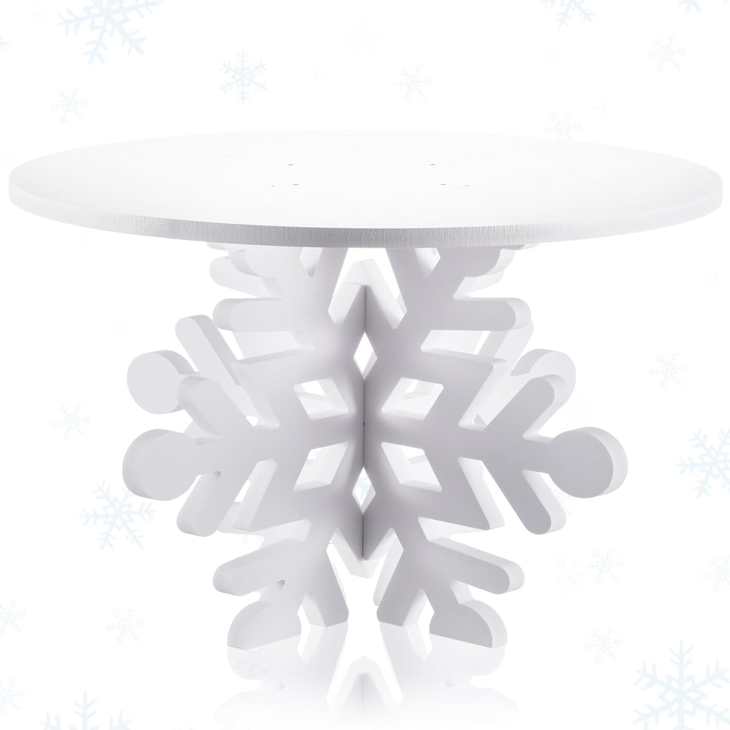 Lallisa 12" Snowflake Frozen Cake Stand White 3D Snowflake PVC Cake Decorations with Engraved Snow Themed Holder Winter Dessert Stand Centerpieces for Winter Birthday Christmas Frozen Party Supplies