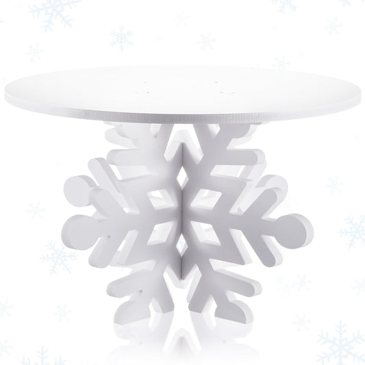 Lallisa 12" Snowflake Frozen Cake Stand White 3D Snowflake PVC Cake Decorations with Engraved Snow Themed Holder Winter Dessert Stand Centerpieces for Winter Birthday Christmas Frozen Party Supplies