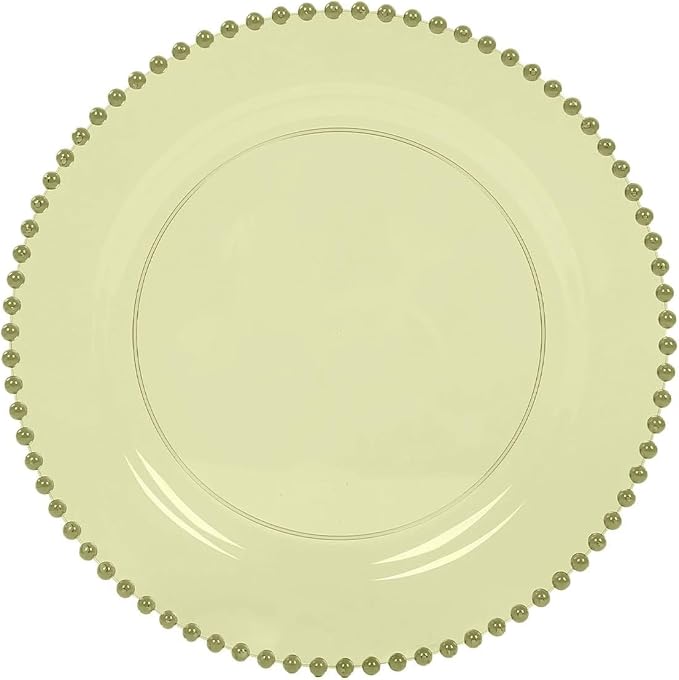 Efavormart 10-Pack Economy Plastic Charger Plates 13" Round Transparent Dusty Sage Green with Beaded Rim - Stylish Dinner Party Serving Plates
