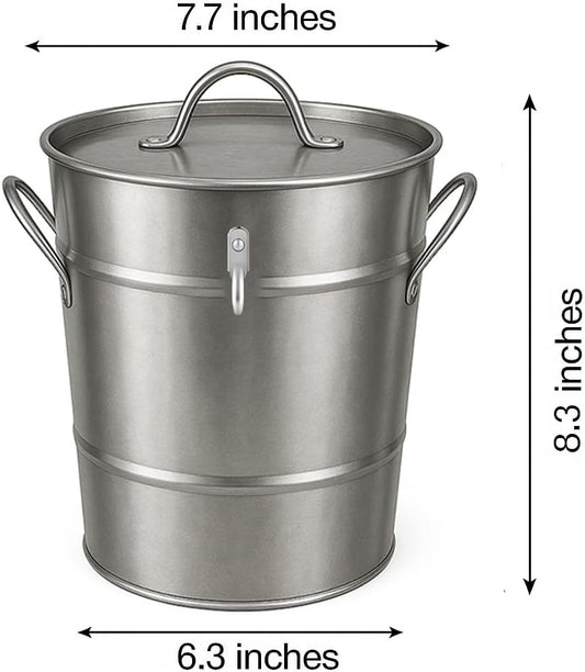 Insulated Ice Bucket with Lid Scoop Handle for Parties Cocktail Bar, 4L Round Mental Champagne Drink Wine Bucket for Drinks Metallic