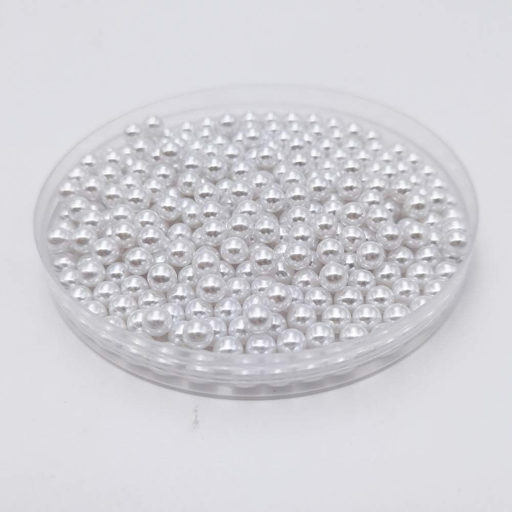 INSPIRELLE 2600pcs White Undrilled ABS Art Faux Pearls for Vase Fillers, 6mm No Hole Makeup Beads to Hold Brush Eyeline, Imitation Round Pearl Beads for Table Scatter Home Wedding Decoration