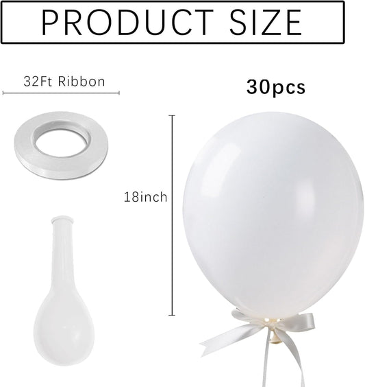 White Balloons Birthday Decorations 30 Pack 18 inch Round Wedding Ballons for White Themed Wedding Graduation Birthday Party Backdrop 4th of July Decorations Independence Day