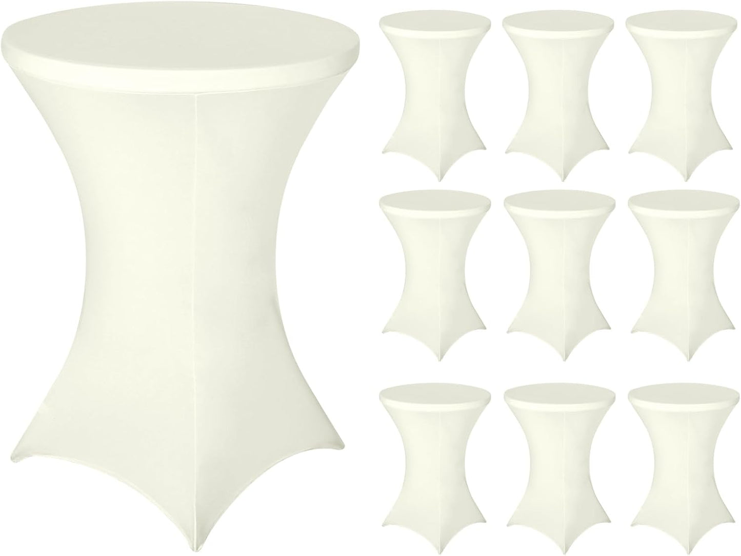 FestiCorp 10 Pack Spandex Cream Table Cover, Cocktail Fitted Tablecloths, Round Highboy Stretch Table Covers Cloths for Party, DJ, Bar, Wedding, Birthday, Banquet, 30"-32" Diameter x 40"-43" Height