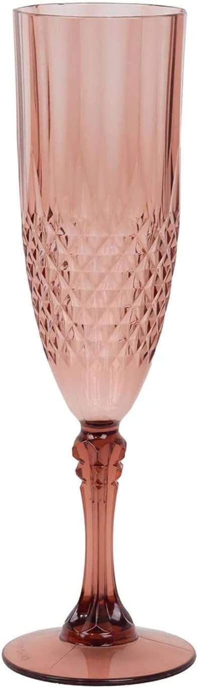 Efavormart 6-Pack Champagne Glasses, 8oz Shatterproof Plastic Crystal Cut Toast Flutes, Dusty Rose for Party Celebration Wedding
