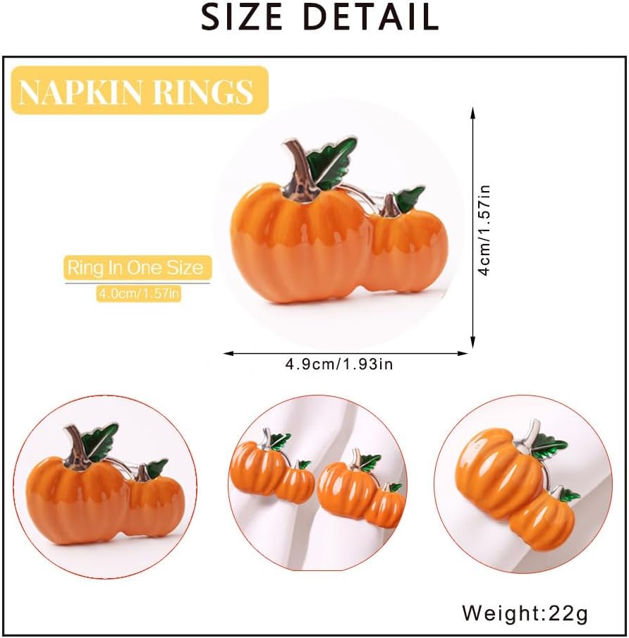 XIYAO Pumpkin Napkin Rings Set of 6 Metal Napkin Rings Holder,6 Pcs Fall Cloth Napkin Rings for Table Dinner Wedding Holiday, Orange Pumpkin Table Napkin Holders for Halloween Thanksgiving