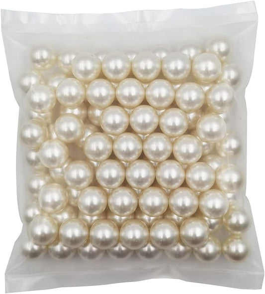 INSPIRELLE 100pcs 18mm Ivory Lustrous ABS Undrilled Art Faux Pearls for Vase Fillers, Big Size No Hole Makeup Beads Imitation Round Pearl Beads for Table Scatter Home Wedding Decoration