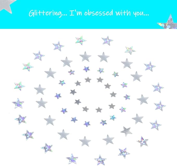 Ruidee 60g Star Confetti Metallic Foil Stars Table Confetti Metallic Foil Stars Sequin for Halloween Birthday Wedding Festival Party DIY(Silver/Glitter Silver)