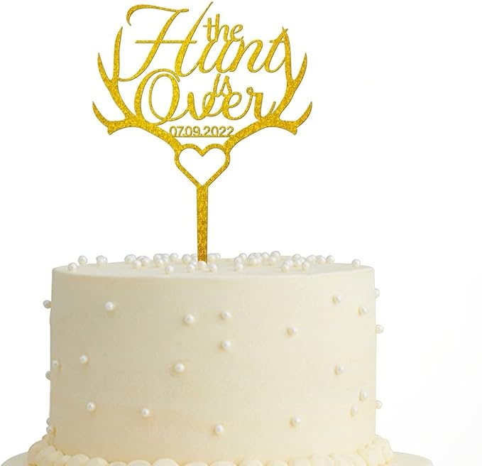 The Hunt is Over Wedding Cake Topper Acrylic Gold,Personalized Mr & Mrs Wedding Cake Topper,Bride & Groom Cake Topper for Wedding Anniversary Engagement Party Supplies