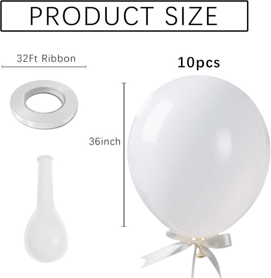 White Balloons Birthday Decorations 10 Pack 36 inch Round Wedding Ballons for White Themed Wedding Graduation Birthday Party Backdrop 4th of July Decorations Independence Day