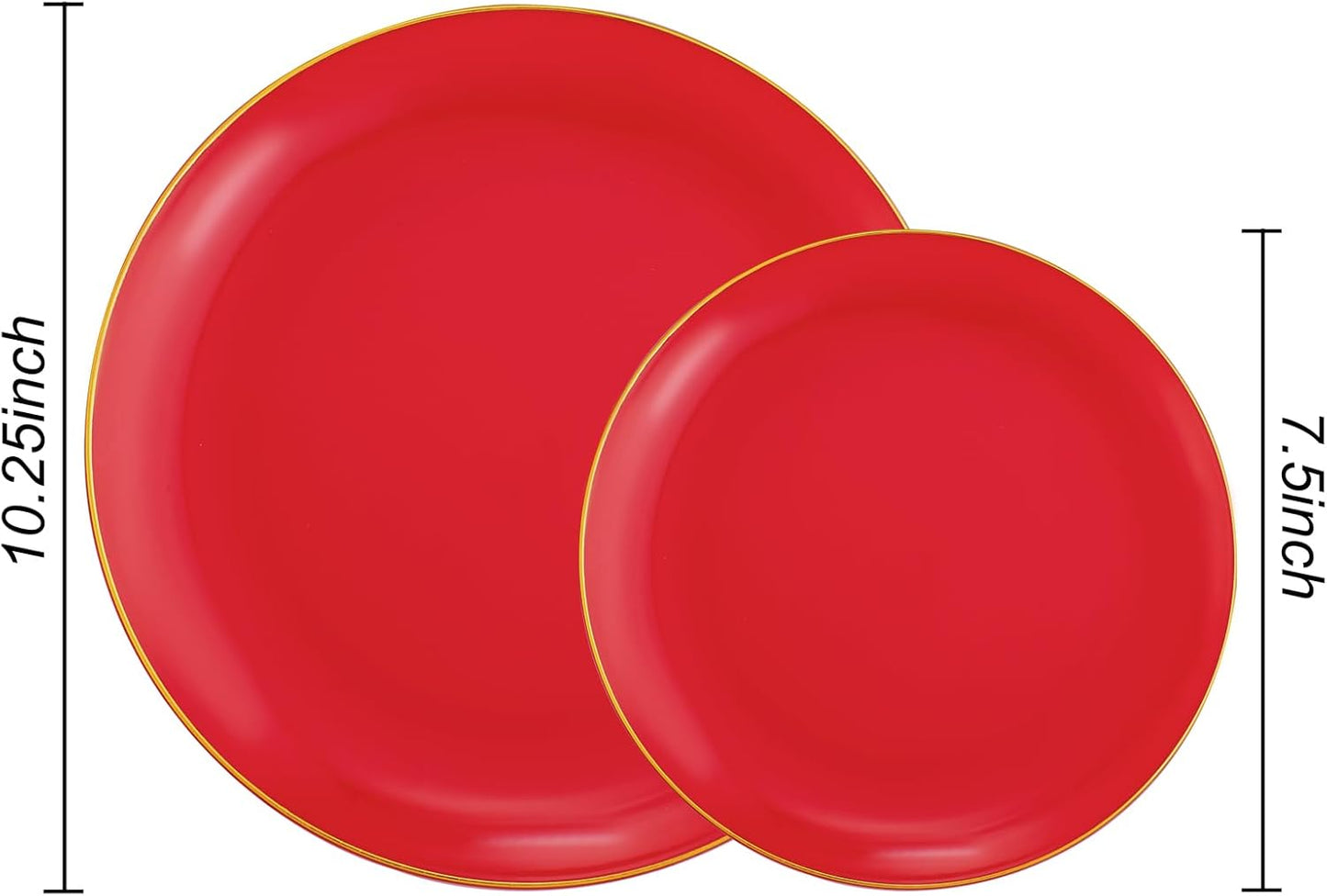 PULOTE 100PCS Red Plastic Plates Disposable Heavy Duty - Include 50 Dinner / 50 Dessert Plates for Party & Christmas