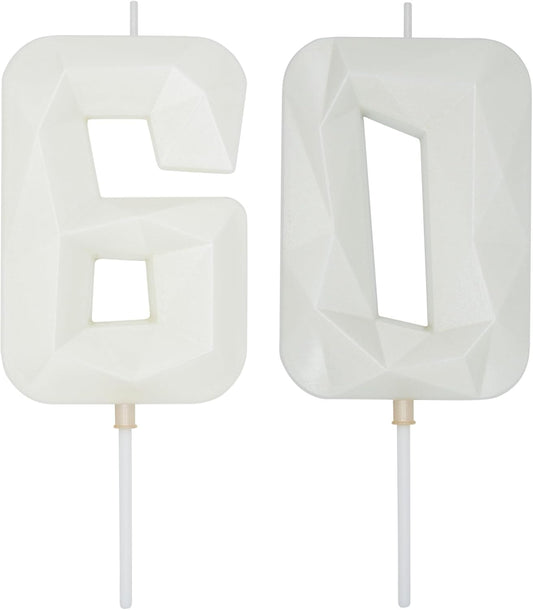 DERVENTA Large Birthday Candle Number 3D White 3.7 inch Party Celebration Anniversary Decoration Cake Topper 1 Piece (Number 60 White)