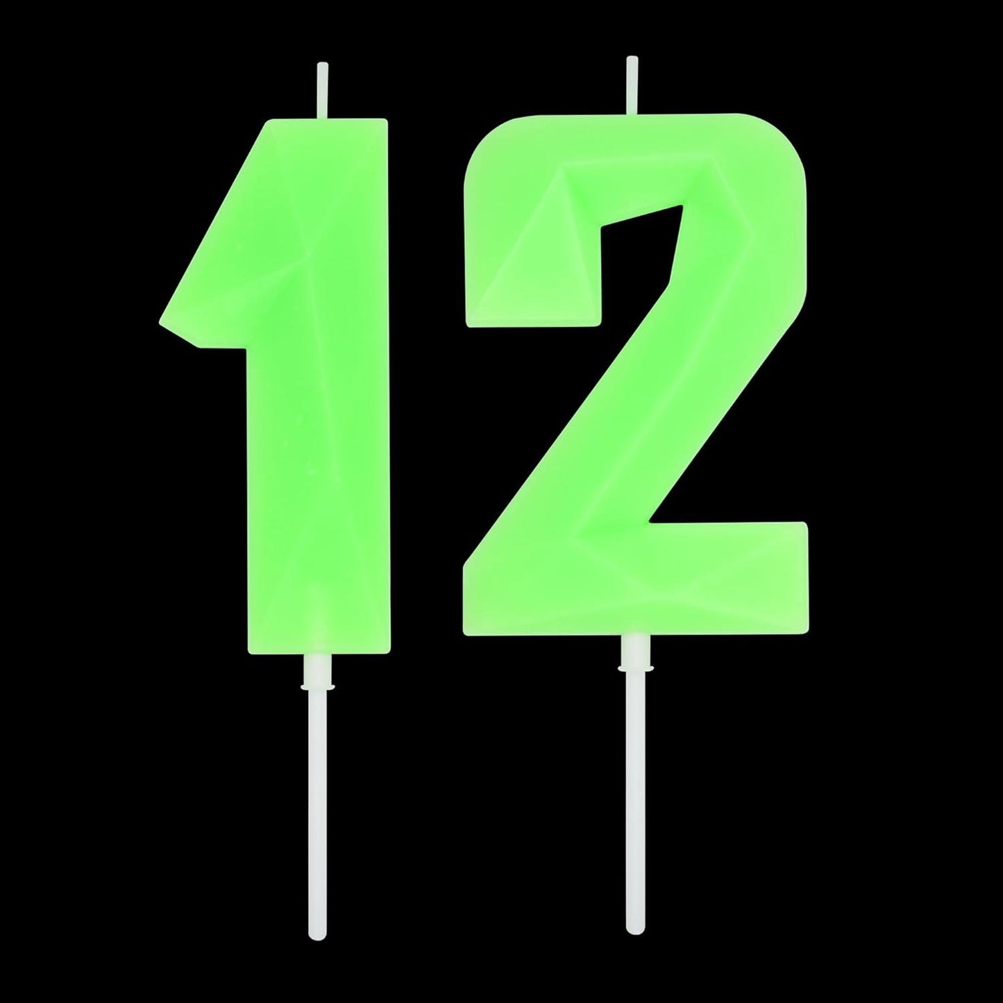 DERVENTA Large Birthday Candle Number 3D Luminous Green 3.7 inch Party Celebration Anniversary Decoration Cake Topper 1 Piece (Luminous Green Number 12)