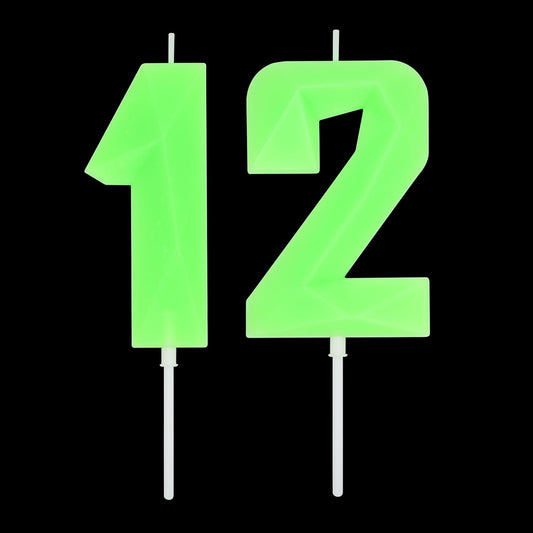 DERVENTA Large Birthday Candle Number 3D Luminous Green 3.7 inch Party Celebration Anniversary Decoration Cake Topper 1 Piece (Luminous Green Number 12)