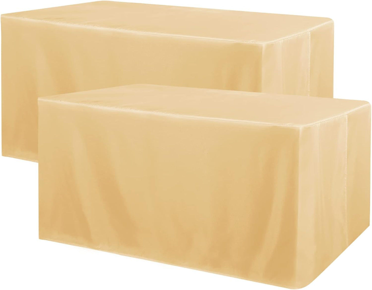 Obstal 2 Pack Table Clothes for 8 Foot Rectangle Tables - Water Resistant Washable Fabric Polyester Rectangle Table Cover for Outdoor/Indoor Uses, 96L x 30W Inches, Champagne
