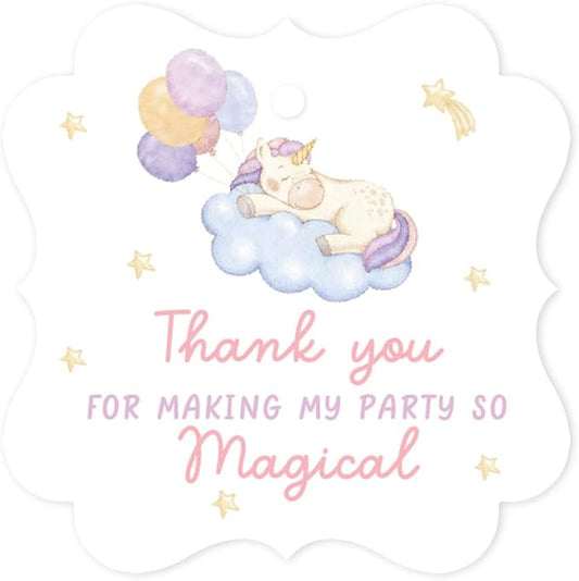 Andaz Press Fancy Frame Kids Party Favor Thank You Tags with String, 48-Pack Unicorn Birthday Gift Tags for Gift Bags, Favor Bags, Goody Bags, Girls Unicorn Birthday, 1st Birthday Party Favors